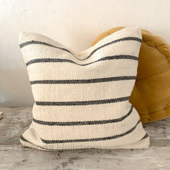Black Stripe Wool Pillow|Chunky Knit Throw Pillows|Modern Farmhouse Decor Pillow|Wool Pillow|Farm... | Etsy (US)