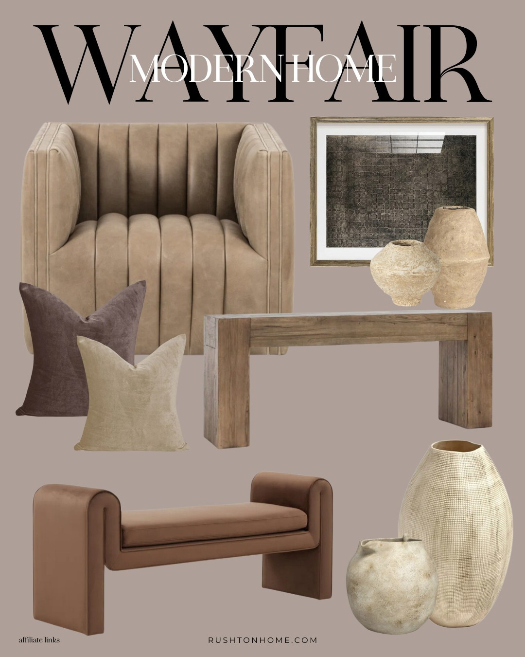 Browns are all the rage in 2025!! I love this square leather club chair... It fits really well in an office or a living room. Plus this rustic console table is an all time favorite of mine! And the velvet bench just pulls everything together for a masculine, earthy, luxury feel.

I've been loving these @wayfair home finds! This inspiration pulls together a vibe that feels antique, european, earthy and yet still modern.

Home decor, home design, interior design, furniture, console table, accent chairs, vases, candlesticks, bench, cabinet, sideboard, bench, accent pillows, throw pillows, club chair, leather chair
 

 

#LTKWatchNow #LTKHome #LTKSaleAlert