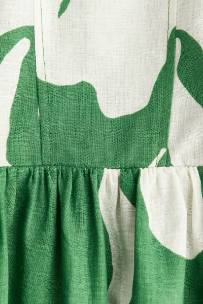 Linen-blend Midi Dress - Green/floral - Ladies | H&M US | H&M (US + CA)