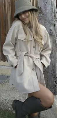 ZARA BELTED OVERSHIRT BEIGE NEW FW20 SIZE XL REF. 3046/305 #B | eBay US