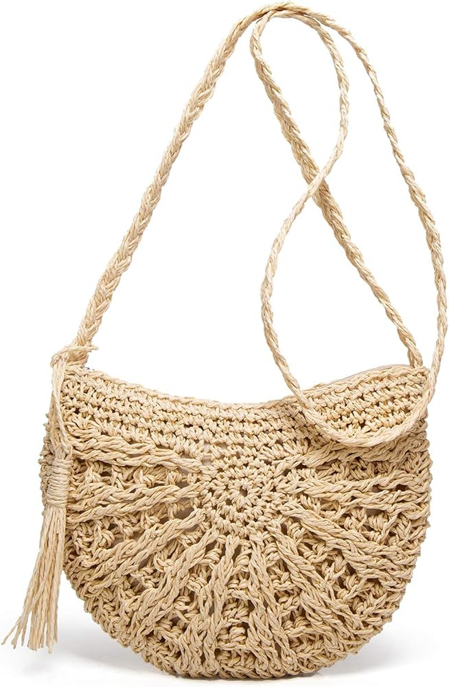 Women's Straw Crossbody Bags Weave Rattan Summer Beach Shoulder Purse Handbags | Amazon (US)