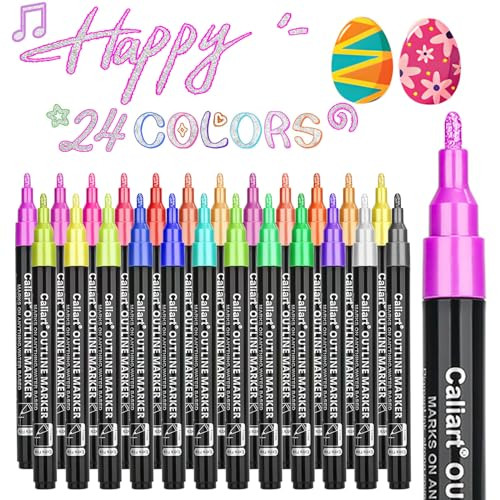 Caliart 24-Color Shimmer Double-Line Drawing Doodle Outline Markers, Aesthetic Cute Preppy Stuff ... | Amazon (US)