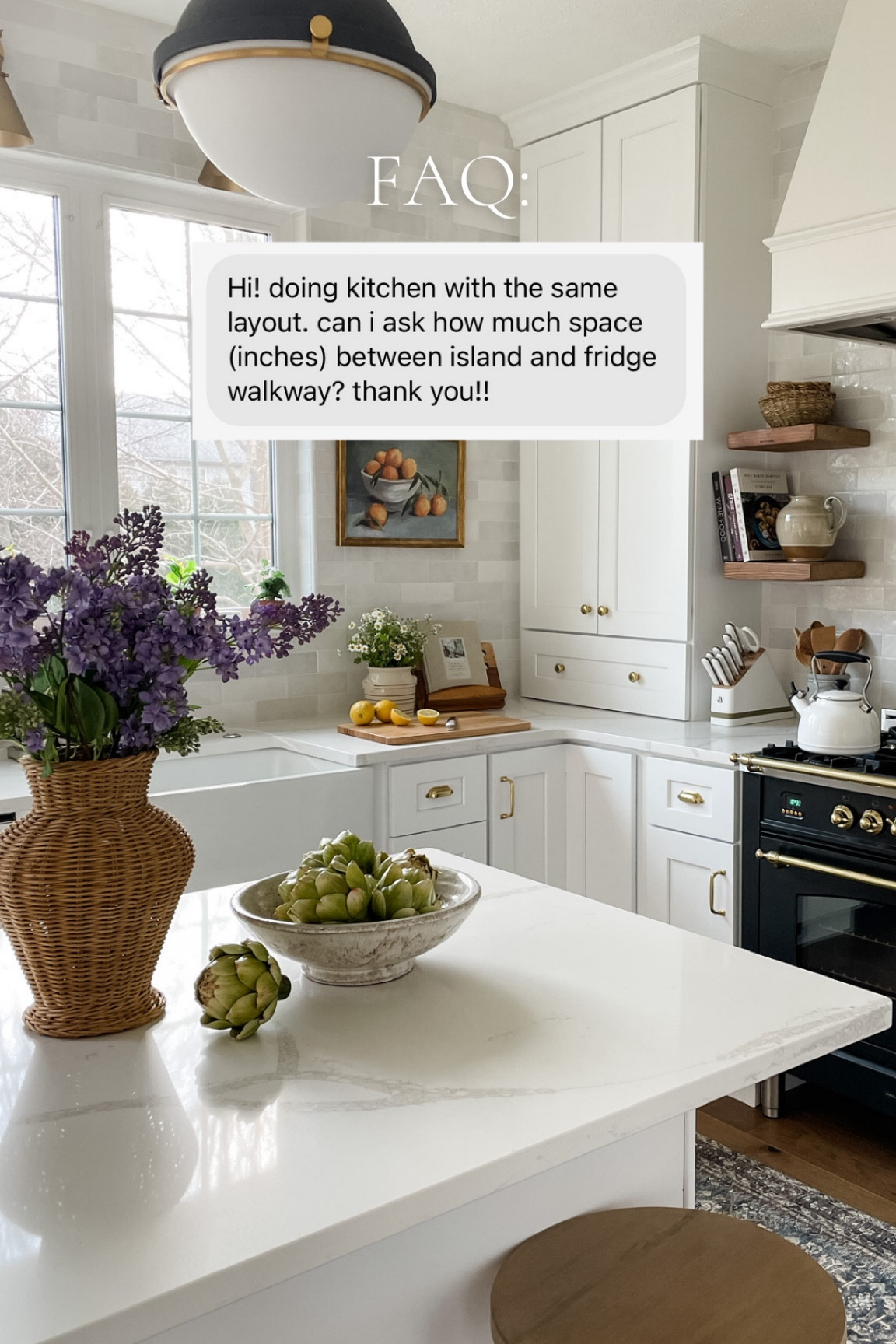 The space between the kitchen island and fridge walkway is 35 inches. It’s tight! 

#kitchenrenovation 

#LTKhome #LTKstyletip
