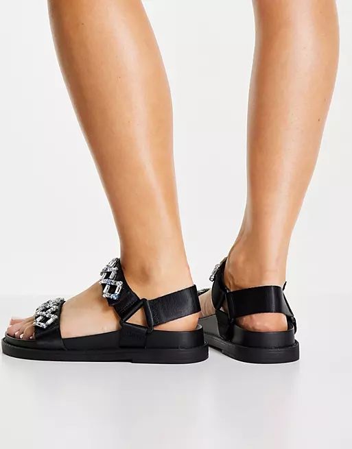 Monki Sandar beaded embellished dad sandal in black | ASOS (Global)