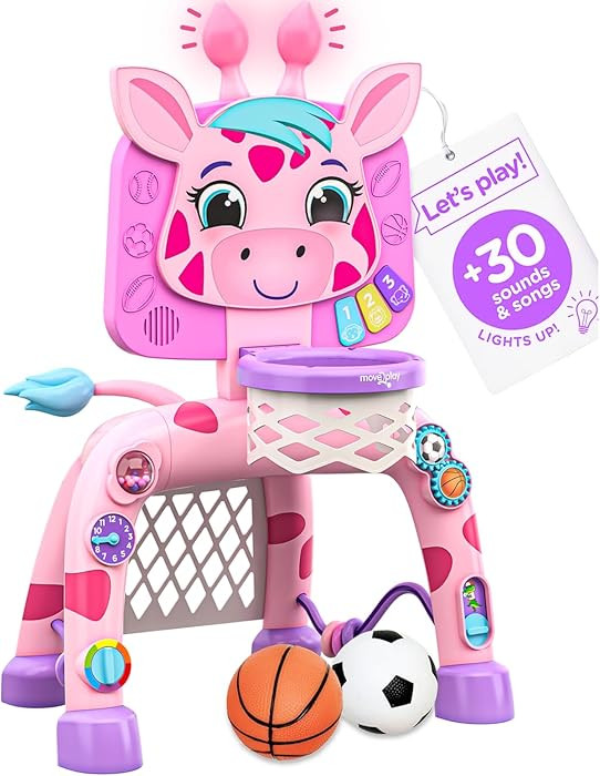 Move2Play, Giraffe Basketball Hoop & Soccer Goal Activity Center | 30+ Sounds & Lights | 1, 2, 3+... | Amazon (US)