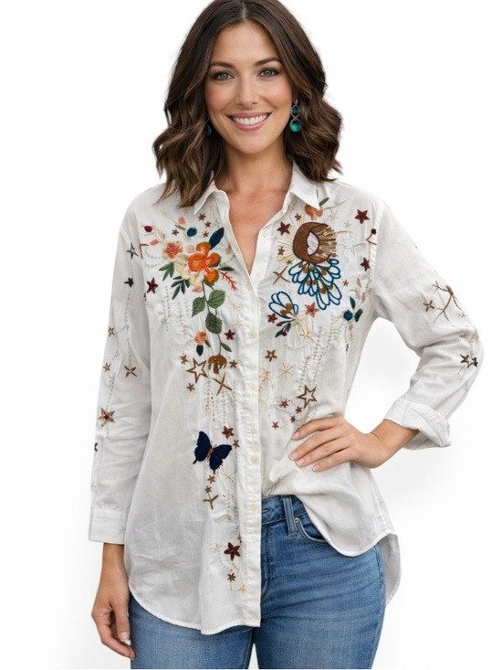 Johnny Was heavily embroidered “Celestial Papillon” Shirt NWT | Poshmark