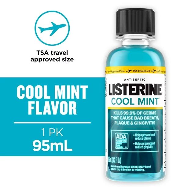 Listerine Cool Mint Antiseptic Mouthwash for Bad Breath, 3.2 oz | Walmart (US)