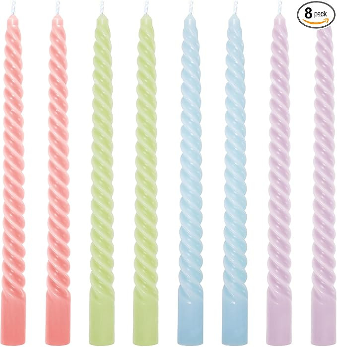 Whaline 8Pcs 10 Inch Easter Pastel Spiral Taper Candles Dripless Twisted Wax Candles Long Unscent... | Amazon (US)