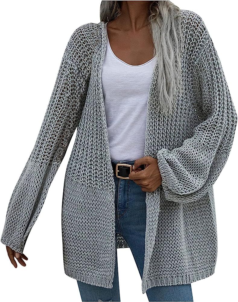 Thin Short Cardigans for Women Women's Open Front Casual Knit Cardigan Classic Long Sleeve Sweate... | Amazon (US)