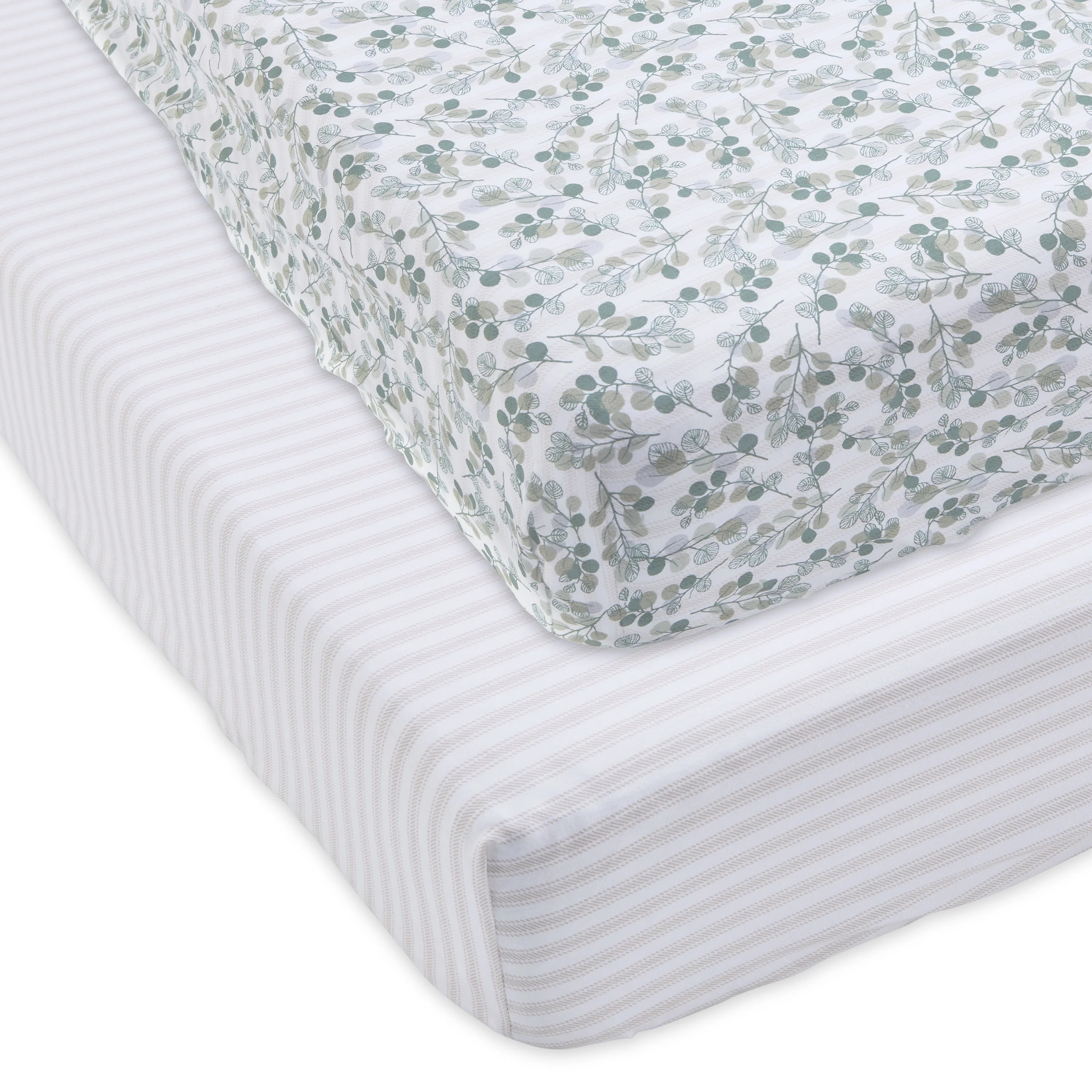 Parent's Choice 100% Cotton Fitted Crib Sheets for Baby Boys and Girls, Neutral Green Leaves, 2-P... | Walmart (US)