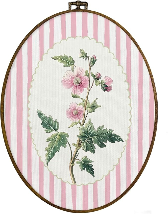 dvhdajed Pink Coquette Floral Oval Wall Art Decor, Farmhouse Grandmillennial Flower Framed Canvas... | Amazon (US)
