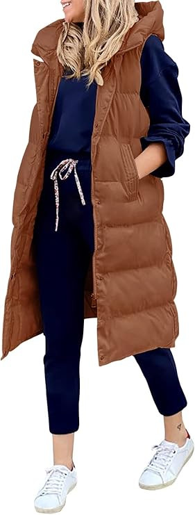 LEANI Womens 2025 Long Puffer Vest Full-Zip Hooded Sleeveless Down Jacket Coats with Pockets | Amazon (US)