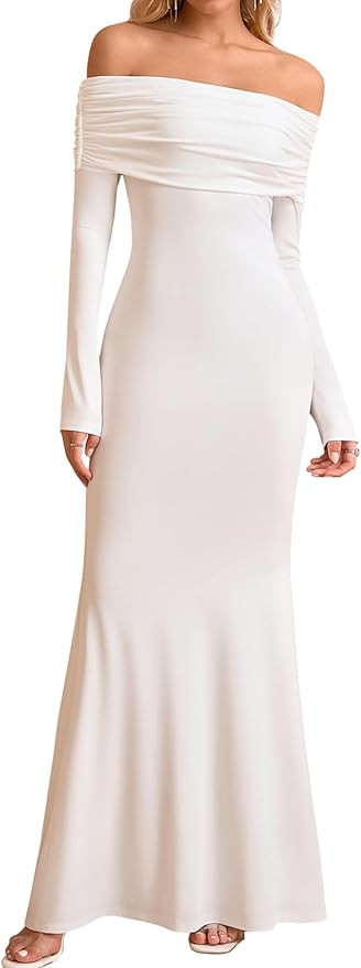 KUTUMAI Elegant Off Shoulder Long Sleeve Maxi Dresses for Women Fall Bodycon Fishtail Formal Wedd... | Amazon (US)