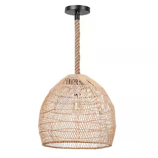 1-Light Rattan Island Pendant Lighting with Natural Rope Cord | The Home Depot