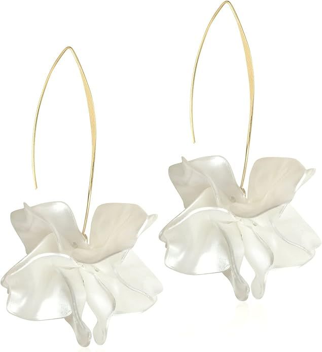 Handmade Bohemian Acrylic Large Flower Dangle Drop Earrings Unique Resin Tiered Petal Flower Line... | Amazon (US)