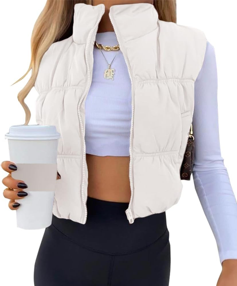 SySea Women's Crop Puffer Vest Winter Zip Up Lightweight Sleeveless Warm Outerwear Padded Coat | Amazon (US)