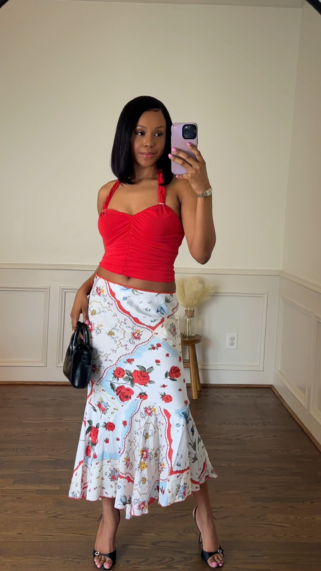 Maxi skirt outfit inspo 🌹. Love this silk floral print maxi skirt from urban outfitters. I paired it with a red halter top and black jimmy choo sandals. 

#LTKFindsUnder100 #LTKShoeCrush #LTKSeasonal