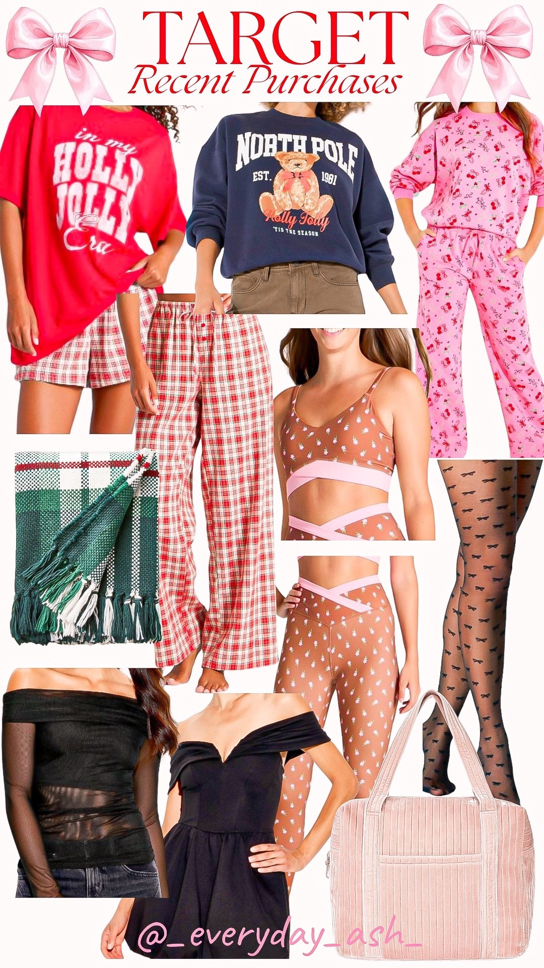 TARGET // recent purchases ❤️🎄

* ON SALE - CLICK THE COUPONS IN THE TARGET APP

Christmas fashion, gift for her, holly jolly shirt, North Pole sweatshirt, two piece set, pajamas pants, floral sports bra, leggings, black dress, tights, travel bag, sheer top 

#LTKHoliday #LTKGiftGuide #LTKFindsUnder50