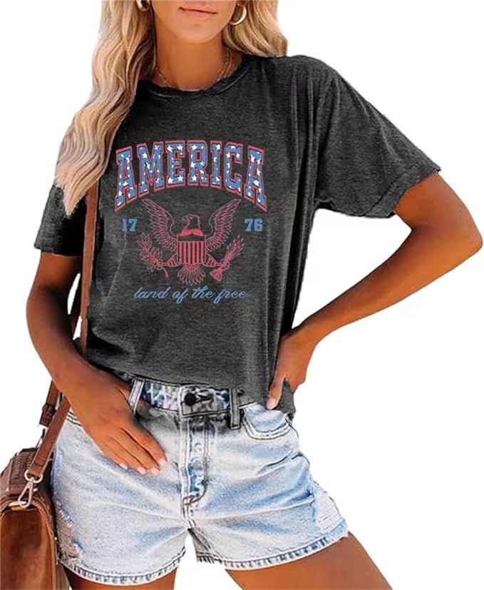 Women's 4th of July Independence Day T-Shirt Summer 1776 USA America Memorial Day Graphic Tees To... | Amazon (US)