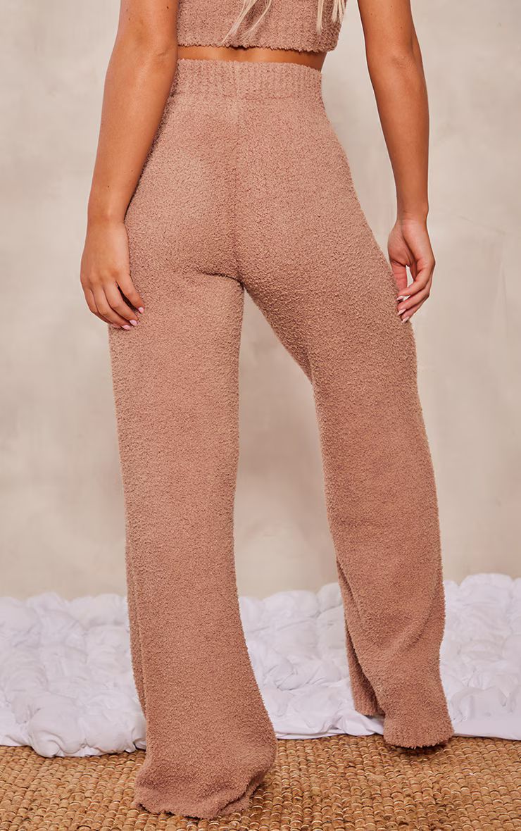 Brown Teddy Knit Trousers | PrettyLittleThing UK