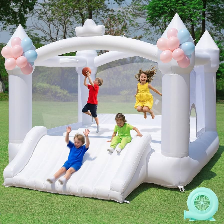 FBSPORT Inflatable White Bounce House for Kids,Large Inflatable Bouncy Castle with Wide Slide, Bl... | Amazon (US)