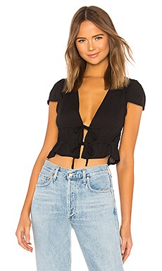 superdown Sara Tie Front Drawstring Top in Black from Revolve.com | Revolve Clothing (Global)