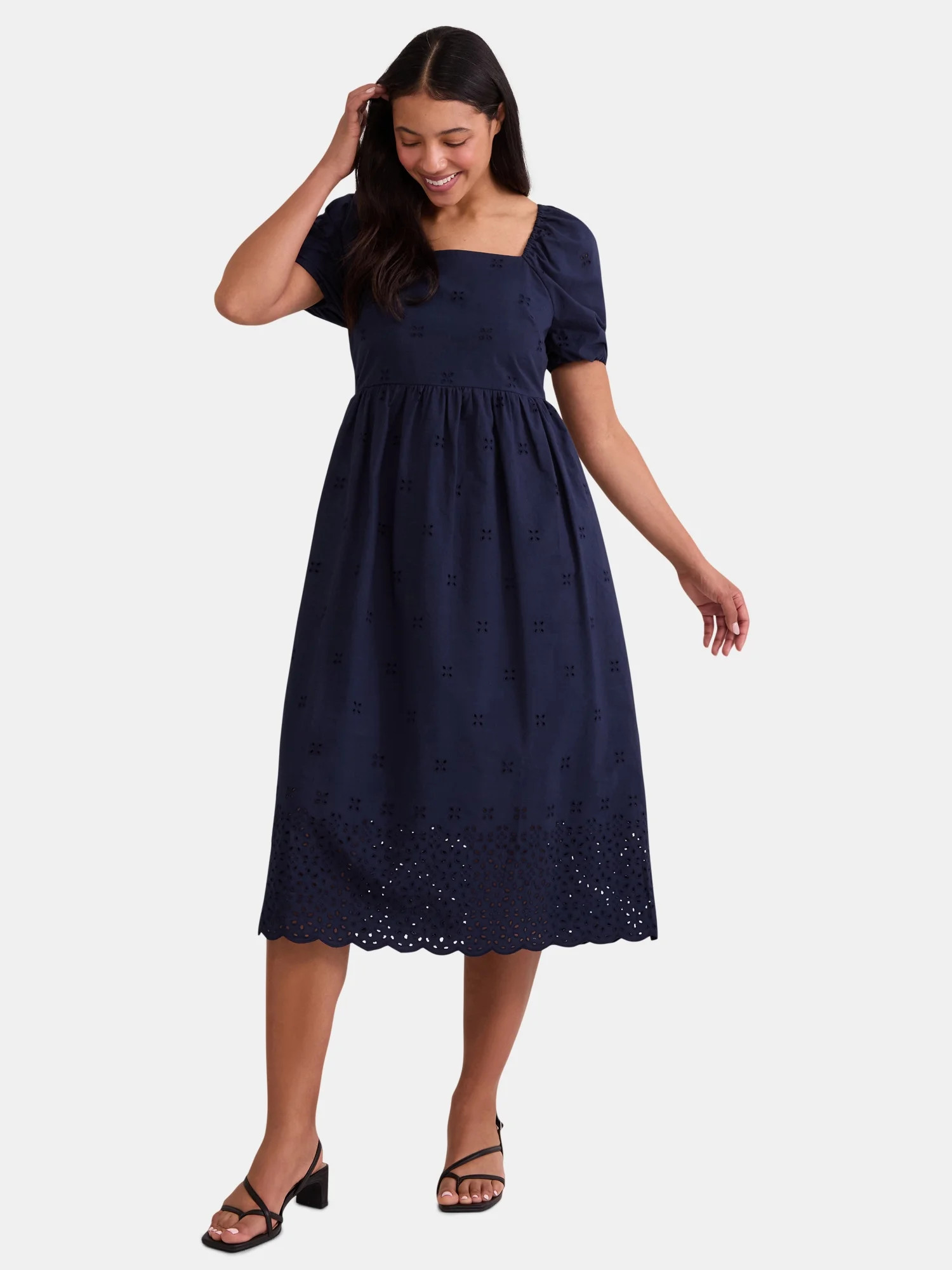 Time and Tru Women's and Women's Plus Eyelet Midi Dress, Sizes XS-4X | Walmart (US)