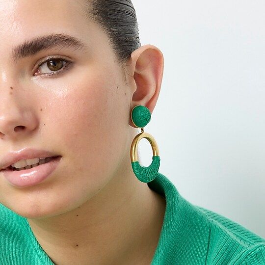 Raffia-wrapped hoop earrings | J.Crew US
