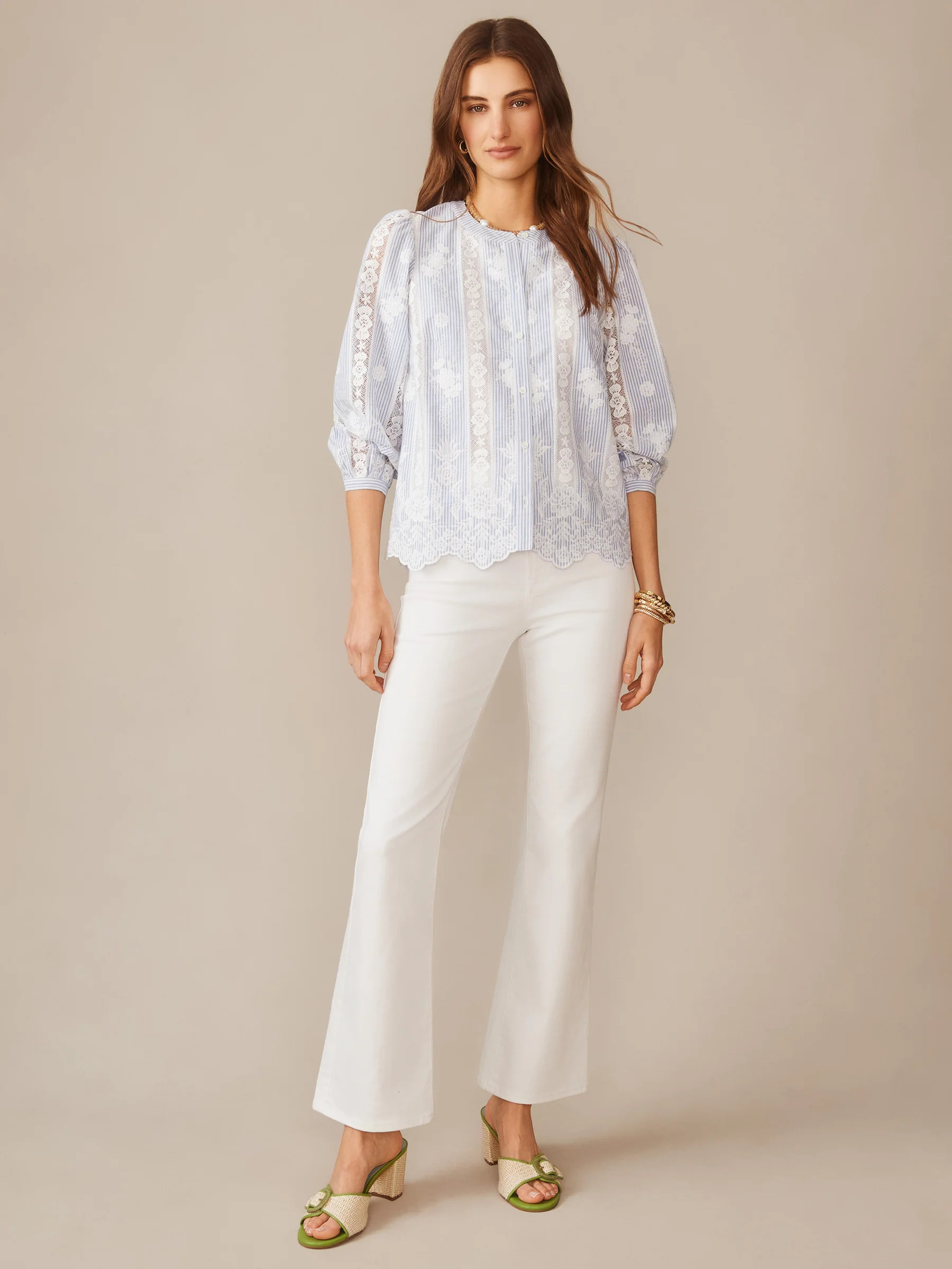 White/Blue Stripe Alice Blouse | Women's Tops | J.McLaughlin | J.McLaughlin