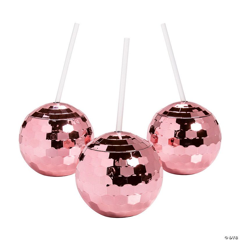 Pink Disco Ball-Shaped BPA-Free Plastic Cups with Lids & Straws - 6 Ct. | Oriental Trading Company