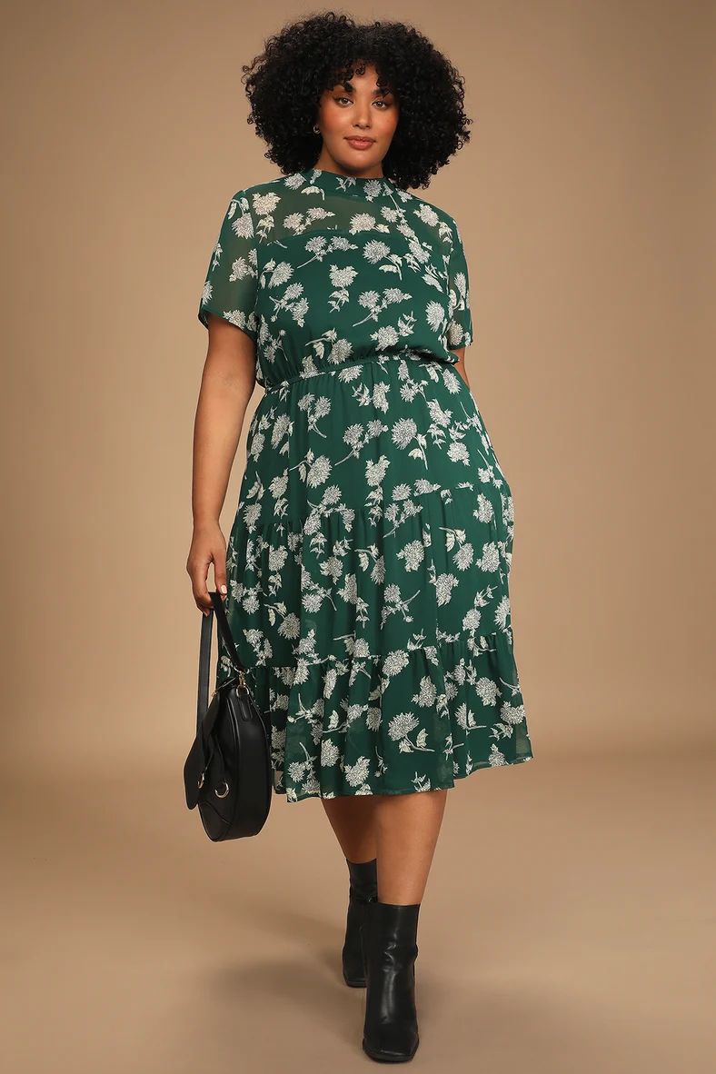 Floral Dressed Up Dark Green Floral Print Midi Dress | Lulus (US)