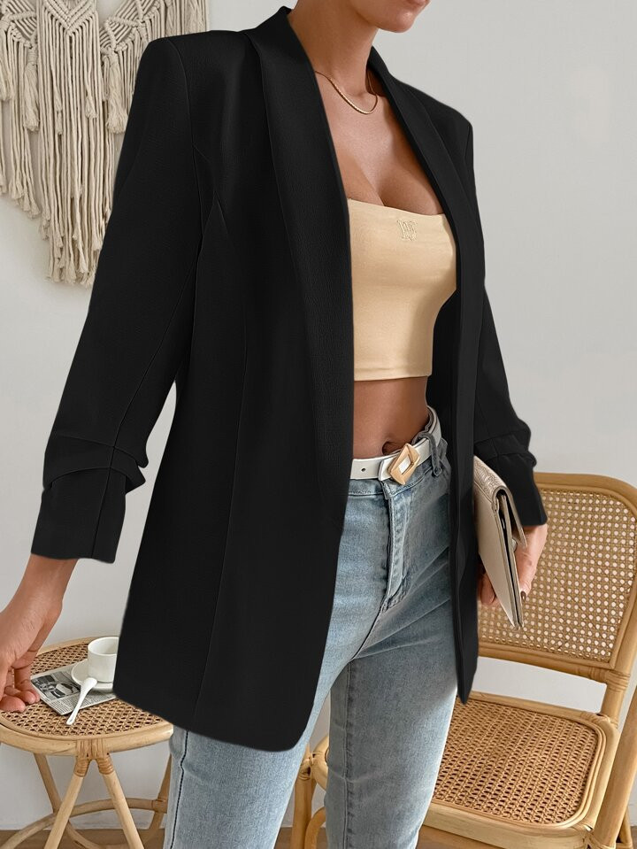 SHEIN Essnce Solid Open Front Shawl Collar Blazer | SHEIN