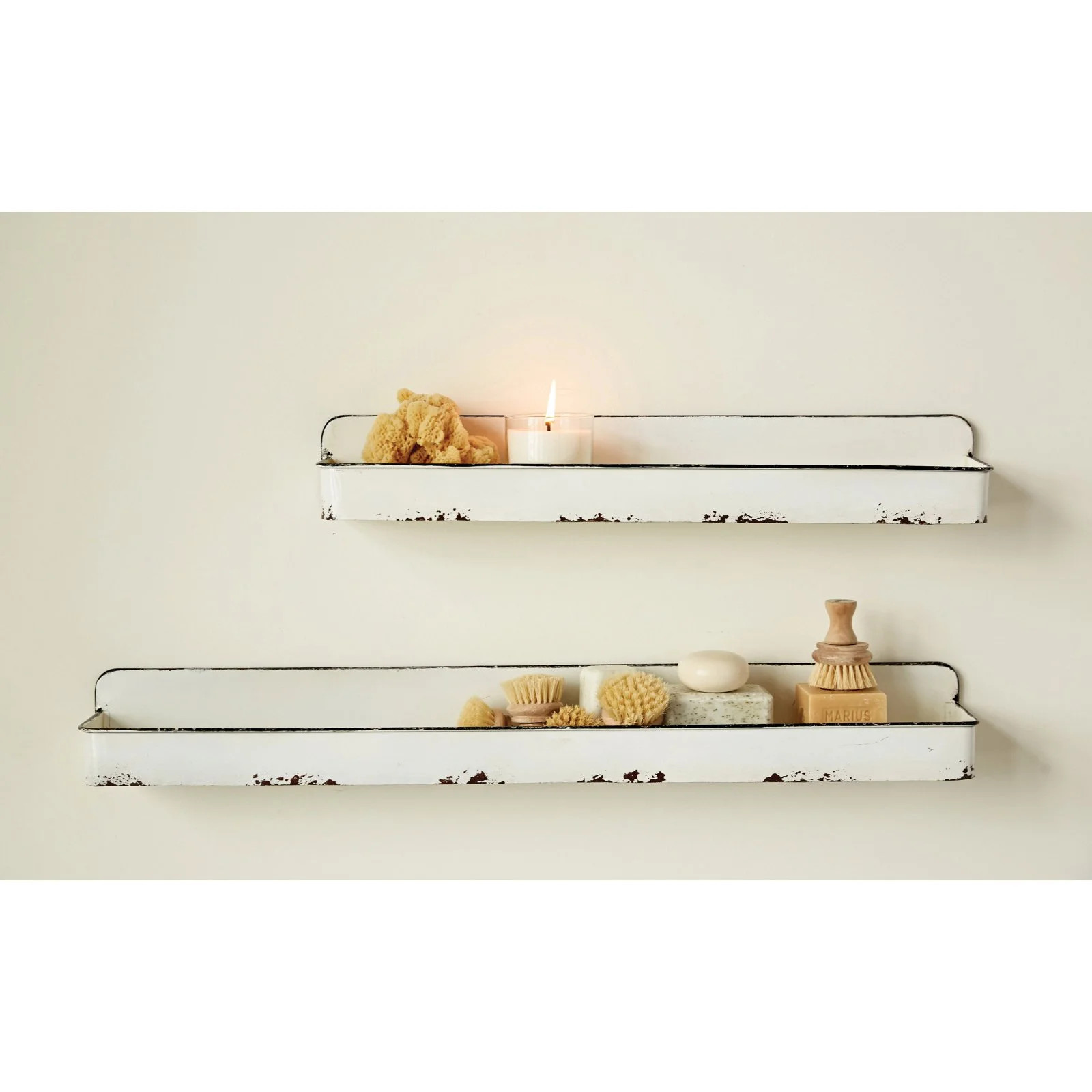 3R Studios Distressed White Metal Wall Shelves - Set of 2 | Walmart (US)