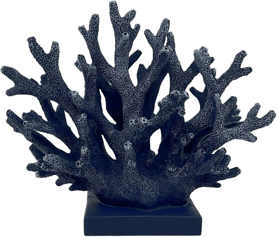 5.8" H Dark Blue Coral Decor - Resin Coral Statue, Nautical Decor for Home, Bedroom, Bathroom, Li... | Amazon (US)
