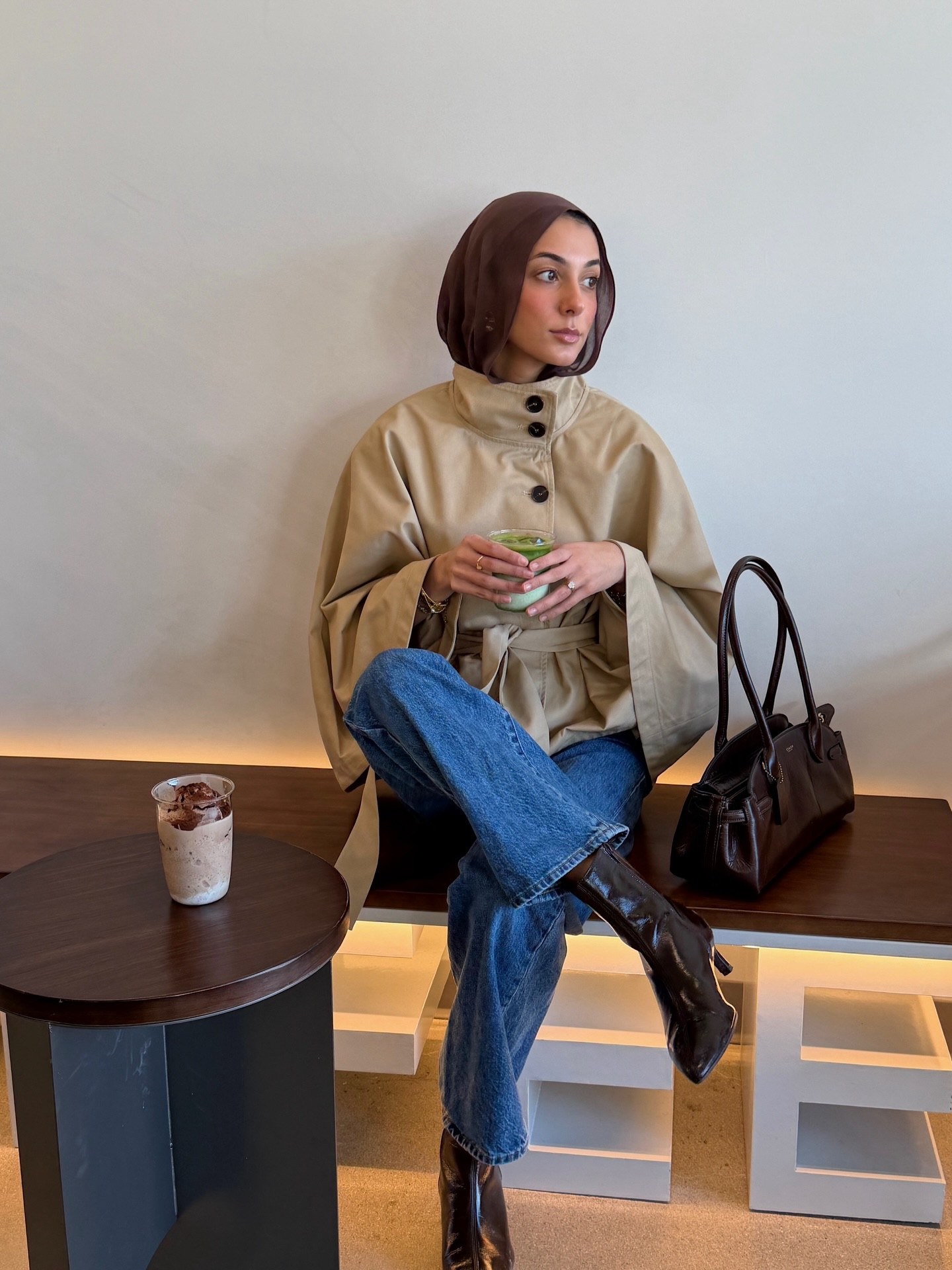 trench coat button all the way to the top 😌🤎

[trench styling, modest fashion, hijab, spring styling]