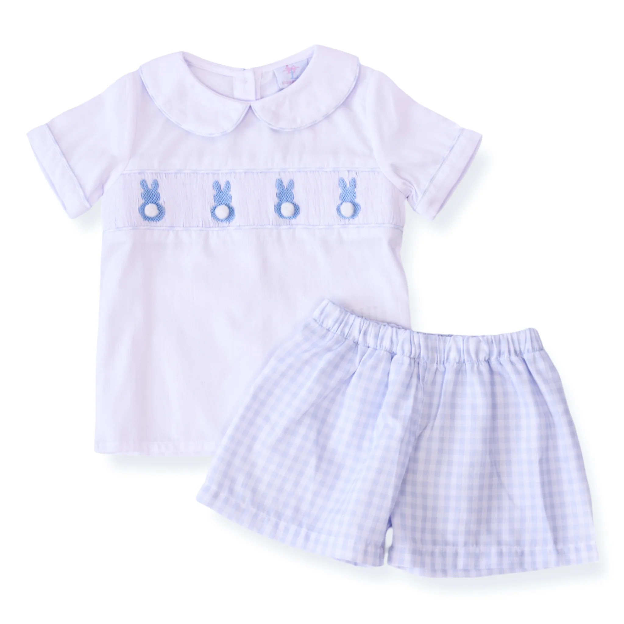 Blue Gingham Boy Bunny Smocked Short Set | Lillie & Lilah