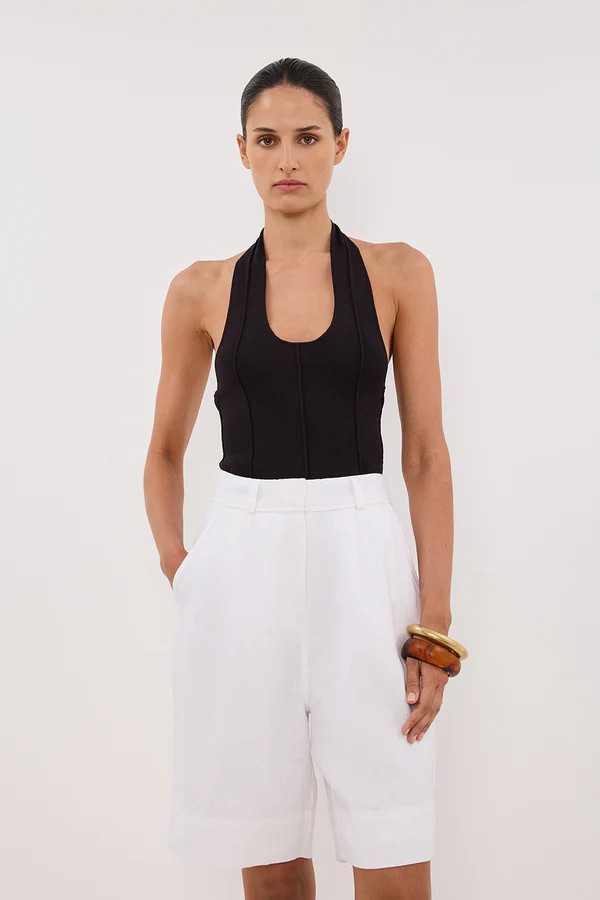 LISS WASHED BLACK HALTER KNIT TOP | DISSH