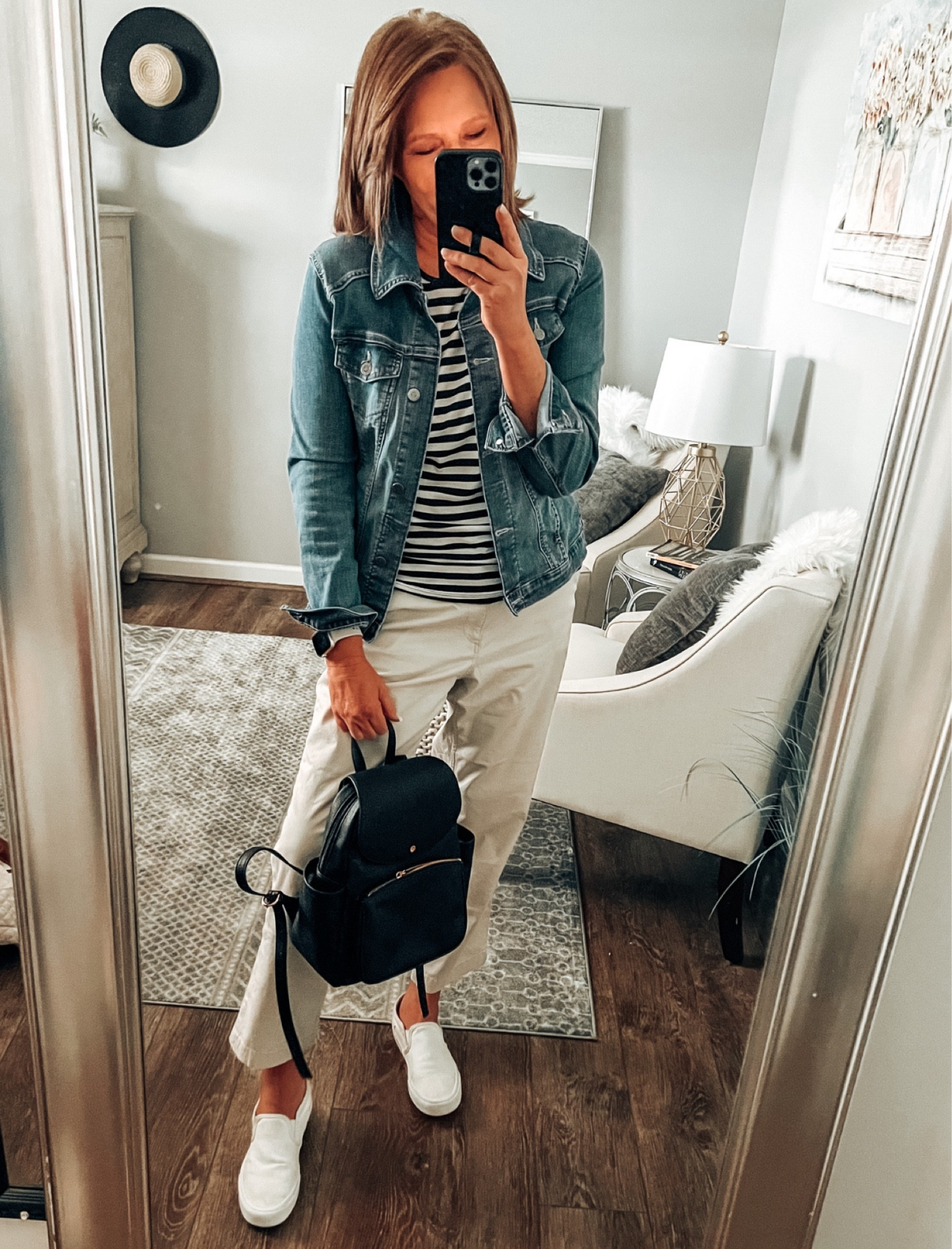 Cute striped tank tee from J. Crew Factory is on sale and comes in more colors. Fits tts. Styled with Amazon Essentials twill chinos, white Vans sneakers and denim jacket with Lauren Conrad backpack from Kohl’s that’s also on sale and comes in more colors 

Every day outfit, casual outfit, casual workwear, sale, classic outfits, denim jackets, twill pants, white sneakers, backpack purse, fashion over 40

#LTKunder50 #LTKstyletip #LTKsalealert

#LTKSaleAlert #LTKFindsUnder50 #LTKStyleTip