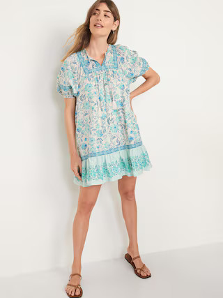 Puff-Sleeve Printed Swing Dress for Women | Old Navy (US)