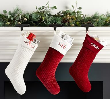 Channel Quilted Velvet Personalized Stocking - Red with Ivory Cuff, 15.5"L | Pottery Barn (US)