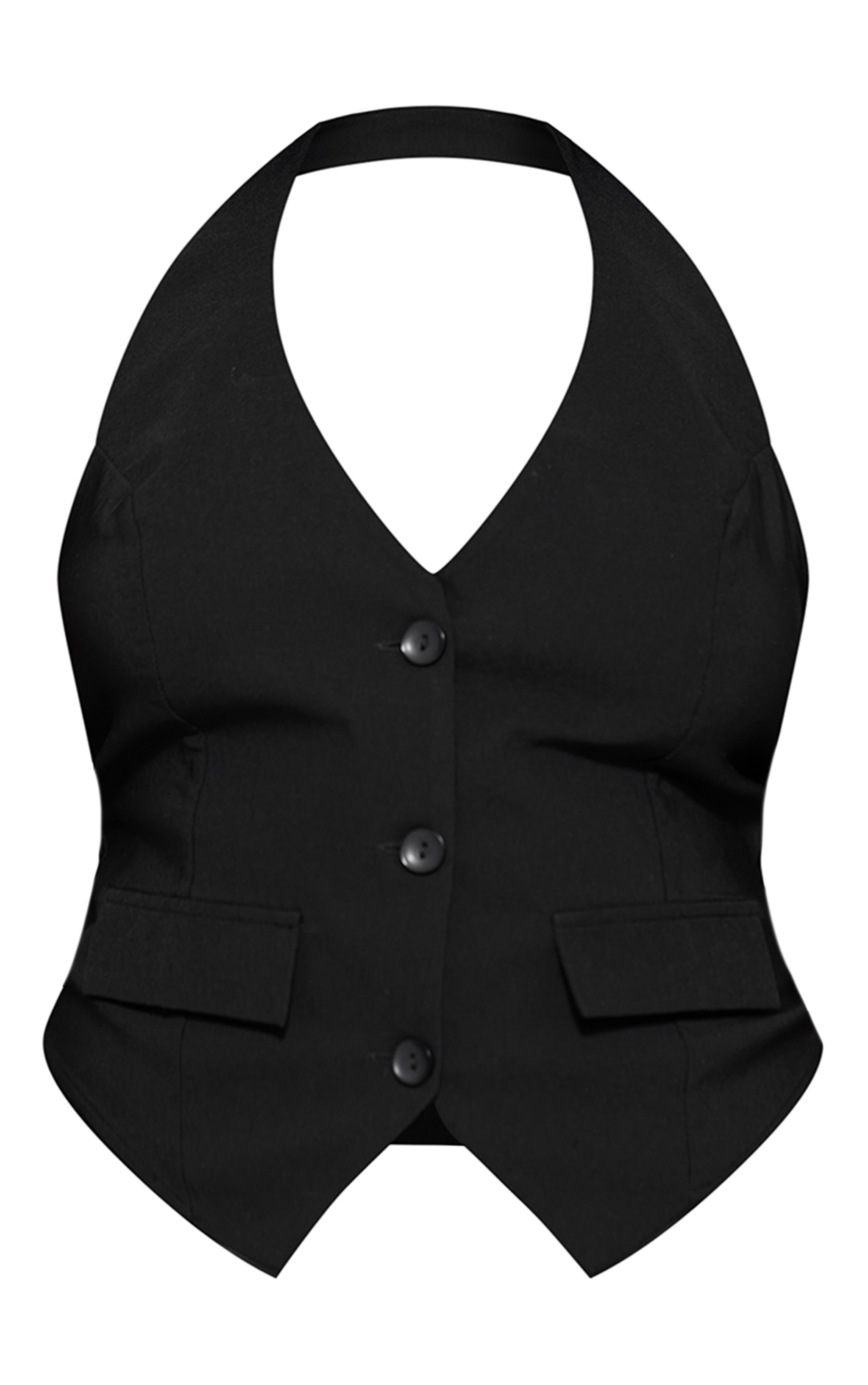 Plus Black Bengaline Halter Neck Vest | PrettyLittleThing US