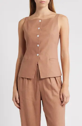 WAYF Naomi Linen Blend Vest in Mocha at Nordstrom Rack, Size X-Small | Nordstrom Rack