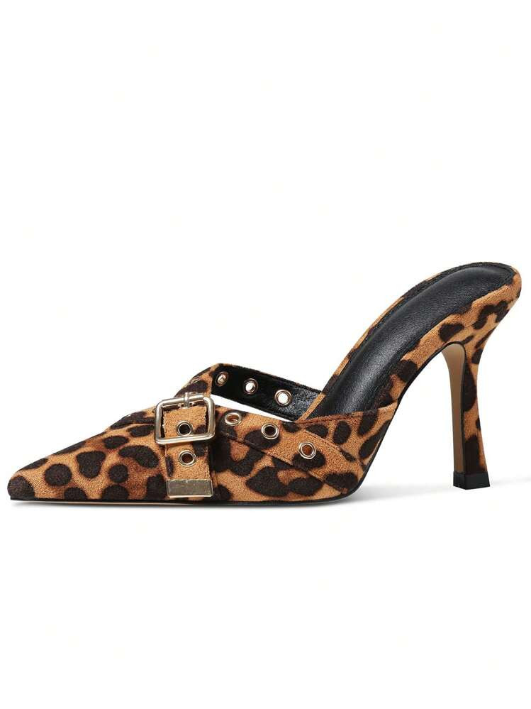 Mules Heels For Women Pointed Closed Toe Kitten Heeled Sandals Buckle Slip On Studded Pointed Stiletto Heels Party Dress Pumps | SHEIN