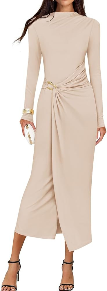 ZESICA Women's 2026 Spring Long Sleeve Bodycon Dress Mock Neck Wedding Guest Cocktail Party Long ... | Amazon (US)