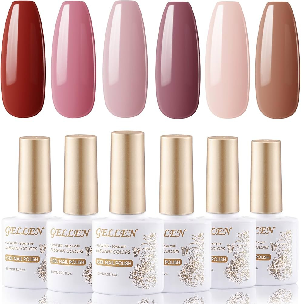 Gellen Gel Nail Polish Set 6 Colors Pink Nude Gel Polish Starter Kit Barely Pink Warm Neutral Pea... | Amazon (US)