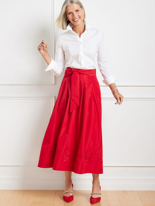 Embroidered Taffeta Fit & Flare Skirt | Talbots