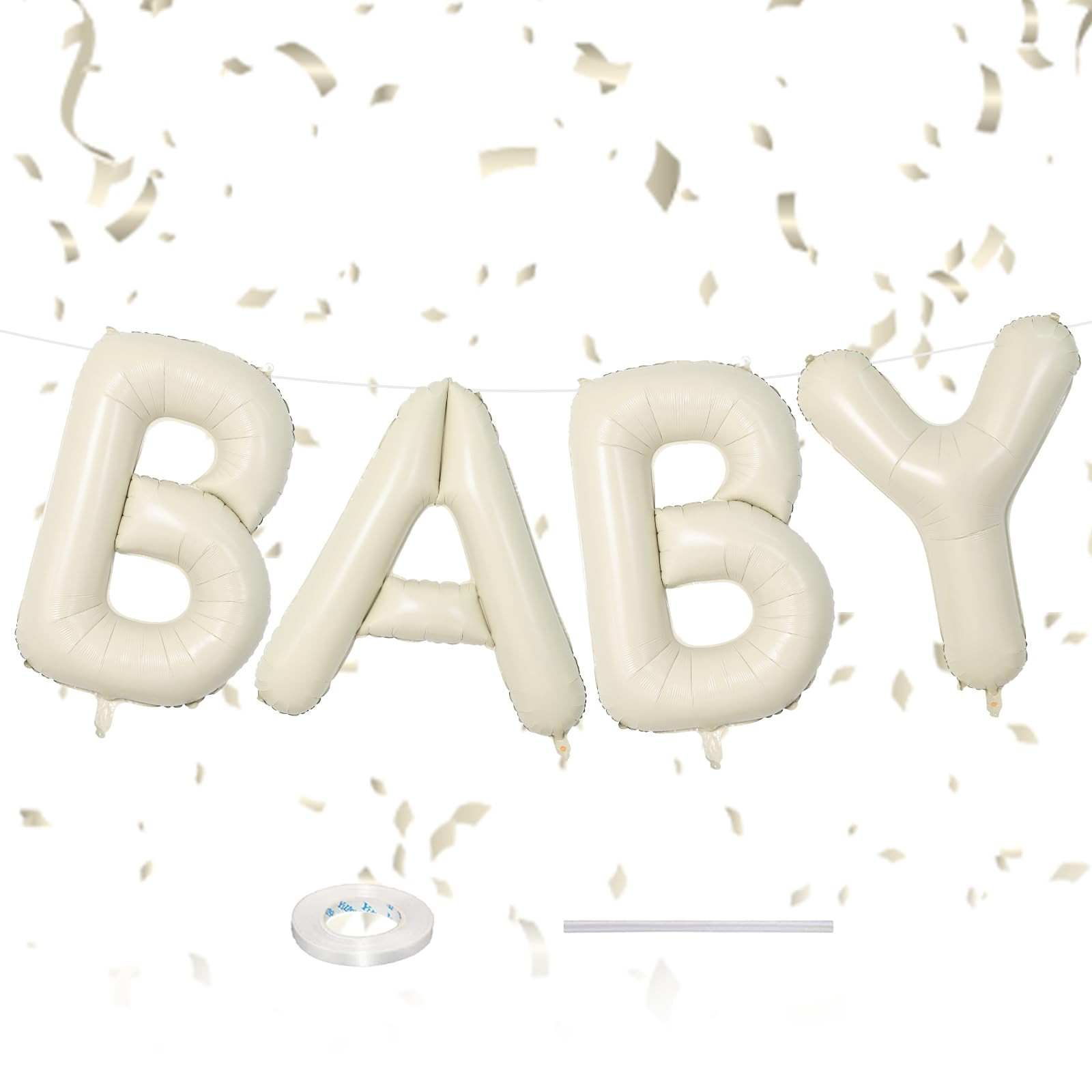 40 Inch Beige BABY Letter Balloons,Large Cream White Netrual Balloons for Gender Reveal Boho Baby... | Amazon (US)