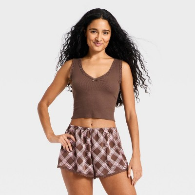 Women's Ribbed Sleep Tank - Wild Fable™ Brown M | Target