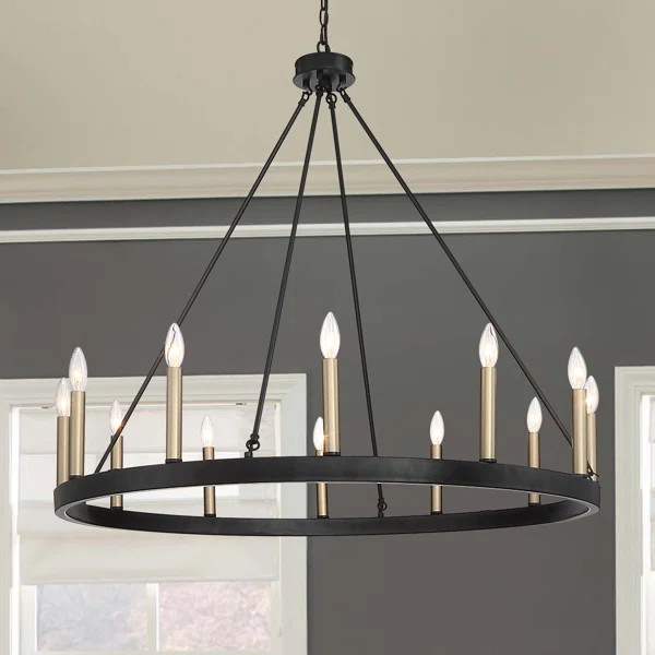 Madalyn 12 - Light Candle Style Wagon Wheel Chandelier | Wayfair North America