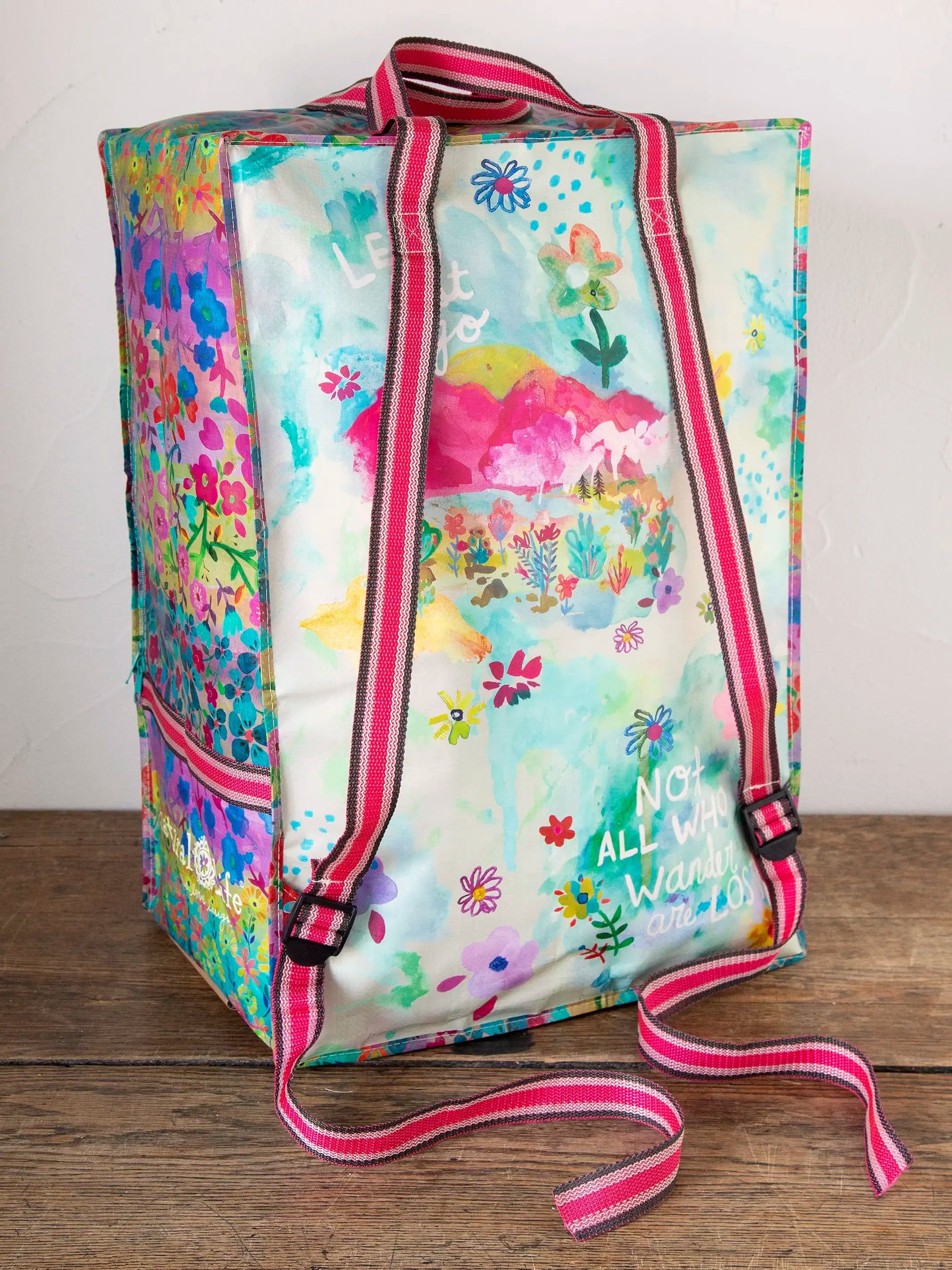 XL Backpack Tote Bag - Washed Black Rose Patchwork | Natural Life